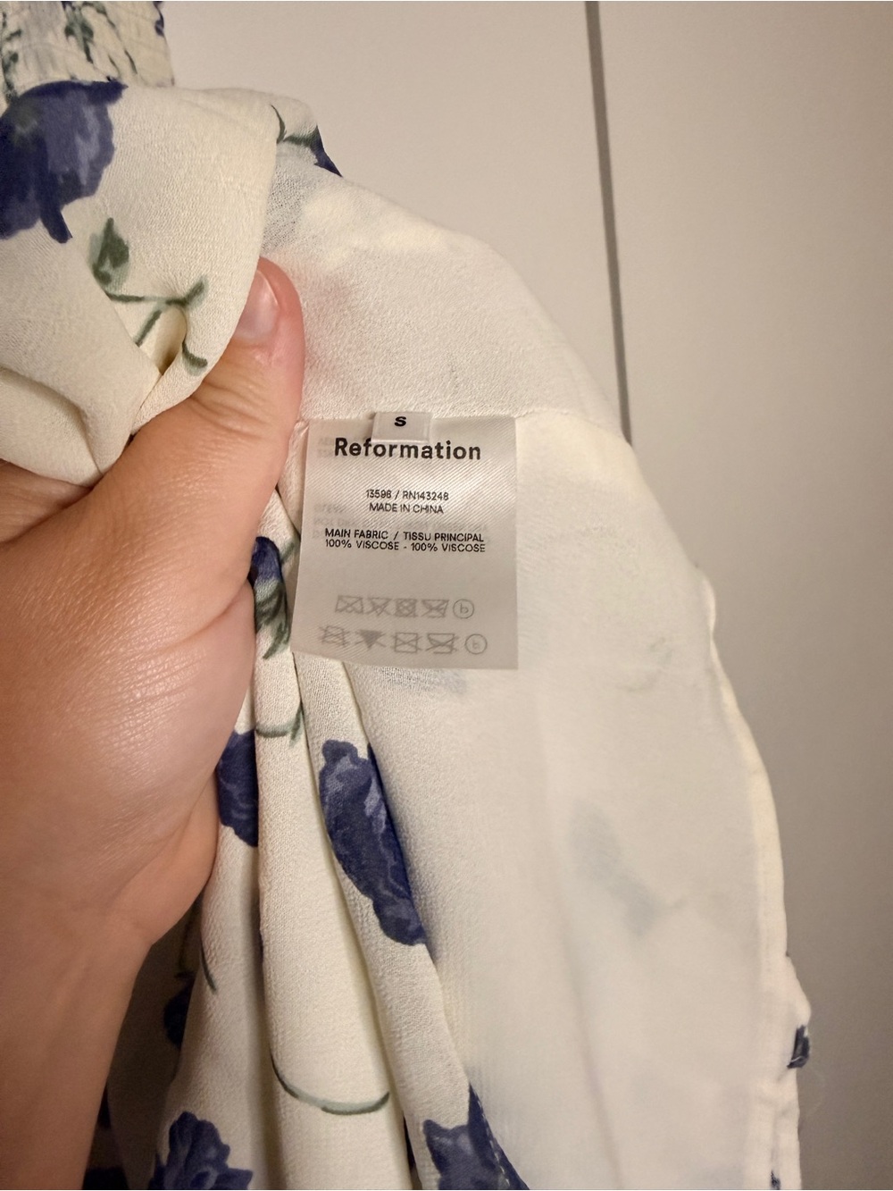 Reformation Cream Midi Dress with Blue Floral Print - Picture 4 of 5